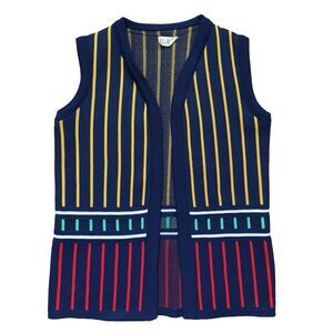 Vintage 70s Colorful Striped Open Vest Bodin Knits Sweater Vest Dacron